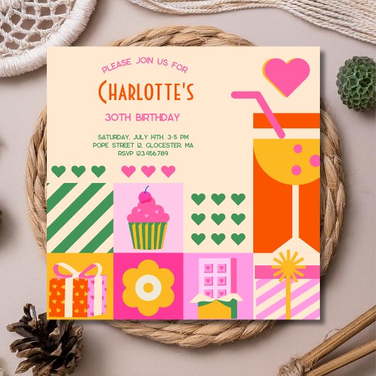 モダン カジュアル ネオン 大人 誕生日 招待状