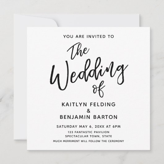 モダン カジュアル ミニマル タイポグラフィー ウェディング 招待状 (正面)