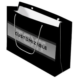 モダン カスタマイズ可能 レイヤード テキスト | ブラック & グレー ラージペーパーバッグ