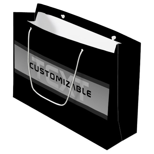 モダン カスタマイズ可能 レイヤード テキスト | ブラック & グレー ラージペーパーバッグ (正面アングル)