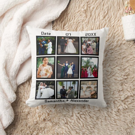 モダン カスタム ウェディング アニバーサリー 9 フォト コラージュ クッション (ブランケット)