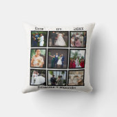 モダン カスタム ウェディング アニバーサリー 9 フォト コラージュ クッション (裏面)