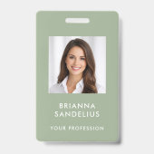 モダン カスタム スクリプト セージグリーン 写真付きID 名前 バッジ (正面)