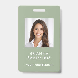 モダン カスタム スクリプト セージグリーン 写真付きID 名前 バッジ