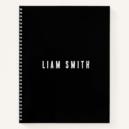 モダン カスタム ネーム ブラック ノートブック (正面)