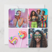 モダン カスタム フォト コラージュ テキスト かわいい レトロ ブルー シーズンカード (裏面)