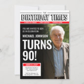 モダン カスタム フォト 90歳の誕生日 新聞表紙 招待状 (正面)