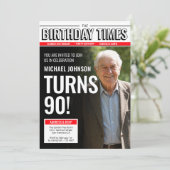モダン カスタム フォト 90歳の誕生日 新聞表紙 招待状 (スタンド正面)