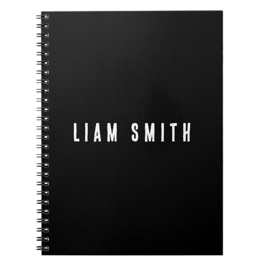 モダン カスタム モノグラム 名前 ブラック ノートブック (正面)