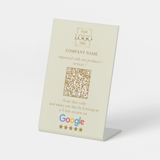 モダン カスタム Google レビュー QR コード ビジネス ロゴ 台座サイン (正面)