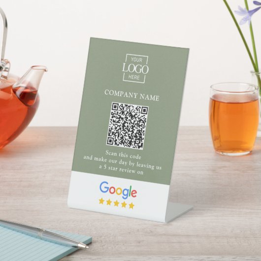 モダン カスタム Google レビュー QR コード ビジネス ロゴ 台座サイン (インサイチュ)