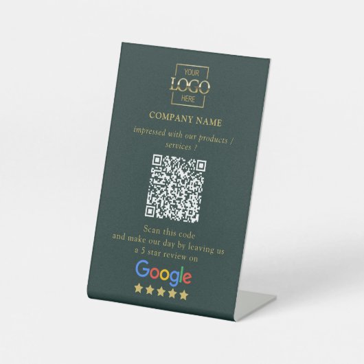 モダン カスタム Google レビュー QR コード ビジネス ロゴ 台座サイン (正面)