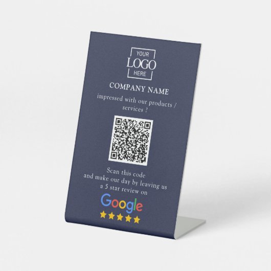 モダン カスタム Google レビュー QR コード ビジネス ロゴ 台座サイン (正面)