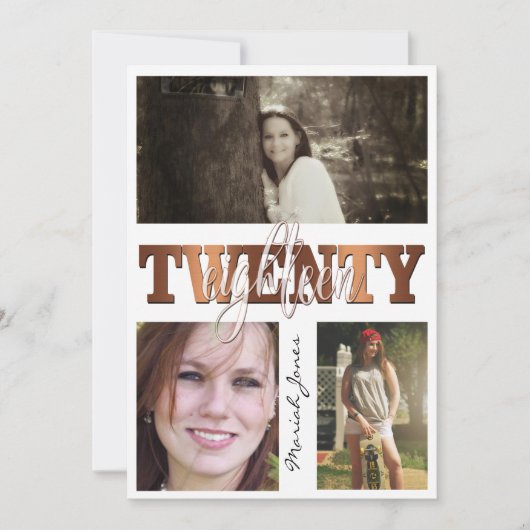 モダン カッパー トゥエンティエイティーン 3 フォト 卒業 招待状 (正面)