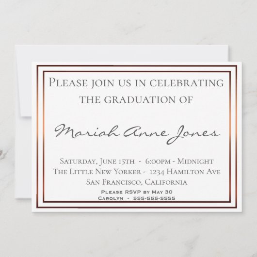 モダン カッパー トゥエンティエイティーン 3 フォト 卒業 招待状 (裏面)