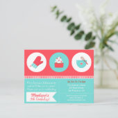 モダン カップケーキ クッキング ベーキング バースデー パーティー 招待状 (スタンド正面)