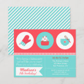 モダン カップケーキ クッキング ベーキング バースデー パーティー 招待状 (正面/裏面)