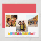 モダン カップル 3 枚の写真を飾った 明るく楽しいクリスマスカード シーズンカード (正面/裏面)