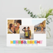 モダン カップル 3 枚の写真を飾った 明るく楽しいクリスマスカード シーズンカード (スタンド正面)