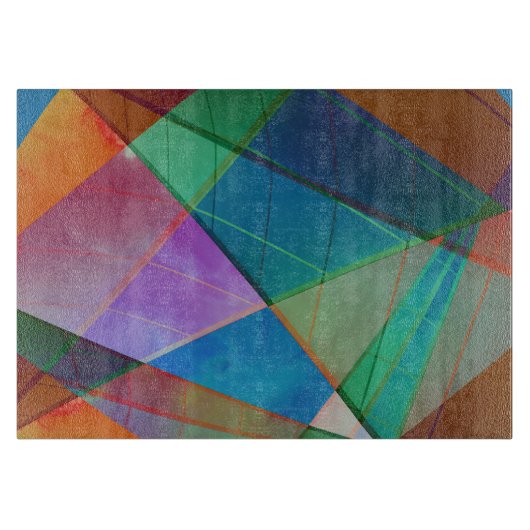 モダン,カラフル三角形，台形図形アート カッティングボード (正面)