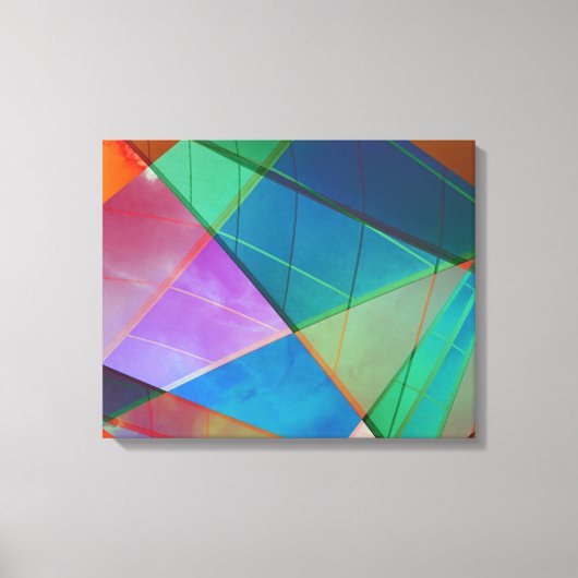モダン,カラフル三角形，台形図形アート キャンバスプリント (正面)