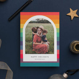 モダン カラフル アーチ ハッピー ホリデーズ フォト シーズンカード