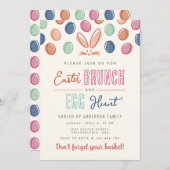 モダン カラフル ウサギ耳 イースター ランチ & 卵の宝探し 招待状 (正面/裏面)