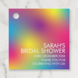 モダン カラフル グラデーション ホログラフィック ブライダル シャワー フェイバータグ