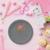 モダン カラフル サマー フラミンゴ おしゃれ グレー モダン ペーパープレート (パーティー)