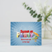 モダン カラフル サマー ホリデー パーティー ご招待 インビテーションポストカード (スタンド正面)