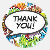 モダン カラフル タイポグラフィー お礼 スピーチ バブル ラウンドシール (正面)