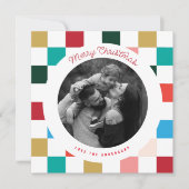 モダン カラフル チェック柄 スクエア フォト シーズンカード (正面)