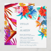 モダン カラフル トロピカル フラワー ウェディング インビテーション (正面/裏面)