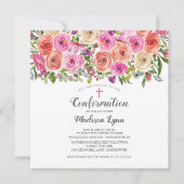 モダン カラフル ピンク フラワー 確認 招待状 (正面)