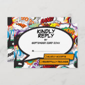 モダン カラフル ファン コミック ブック スタイリッシュ 出欠カード (正面/裏面)