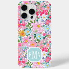 モダン カラフル フラワー ガーデン モノグラム iPhone 15 PRO MAXケース
