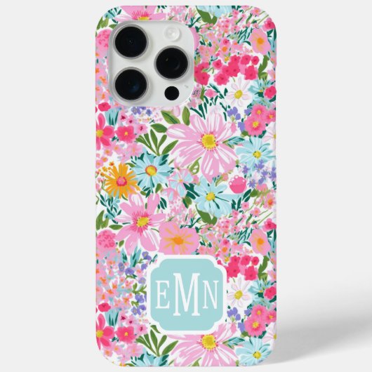 モダン カラフル フラワー ガーデン モノグラム Case-Mate iPhoneケース (裏面)