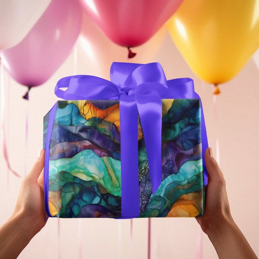 モダン カラフル フルイド アート 絵画 アルコールインク ラッピングペーパー