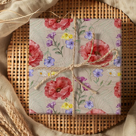 モダン カラフル & ベージュの野生の花のパターン ラッピングペーパーシート