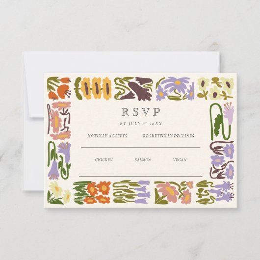 モダン カラフル ボヘミアンチック ウェディング 出欠カード (正面)