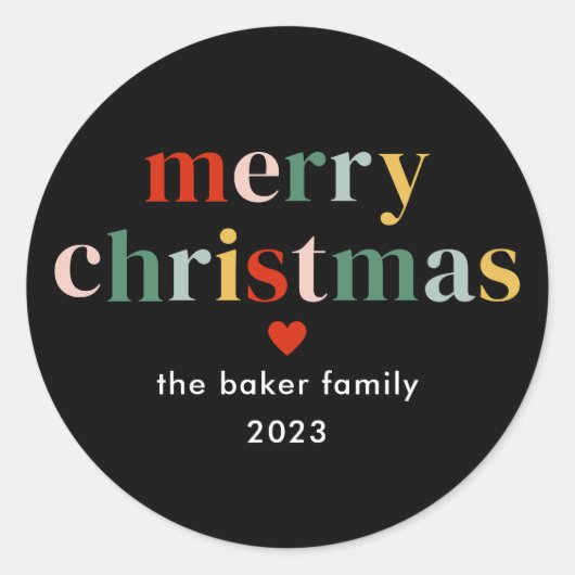 モダン カラフル メリークリスマス ラウンドシール (正面)