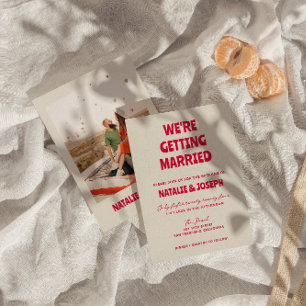 モダン カラフル レトロ ボールド ファンキー ユニーク ウェディング 招待状