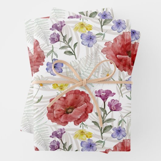 モダン カラフル ワイルドフラワーパターン ラッピングペーパーシート (インサイチュ)