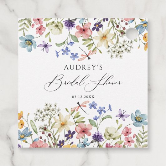 モダン カラフル ワイルドフラワー フラワーブライダルシャワー フェイバータグ (裏面)