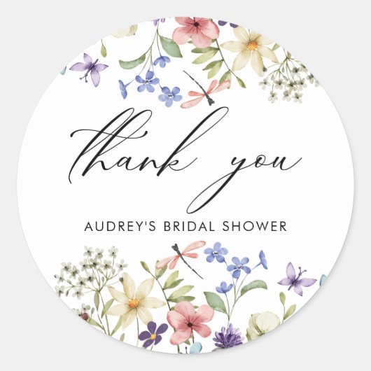 モダン カラフル ワイルドフラワー フラワーブライダルシャワー ラウンドシール (正面)