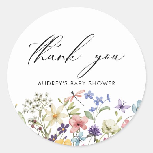 モダン カラフル ワイルドフラワー フラワーブライダルシャワー ラウンドシール (正面)