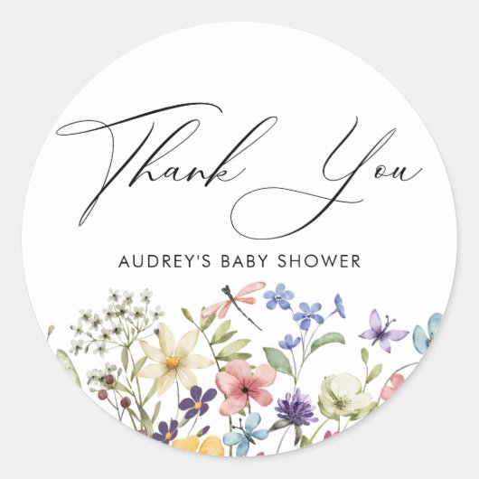 モダン カラフル ワイルドフラワー フラワーブライダルシャワー ラウンドシール (正面)