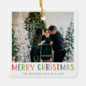 モダン&カラフルMerry Christmas Family Photo セラミックオーナメント (正面)