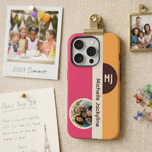 モダン カラー ブロック オーダーメイド フォト モノグラム & ネーム iPhone 15 PROケース