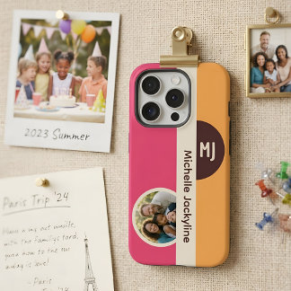 モダン カラー ブロック オーダーメイド フォト モノグラム & ネーム iPhone 15 PROケース